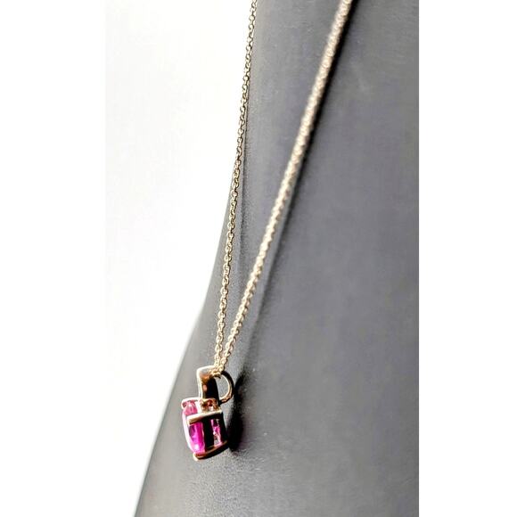 Pink Sapphire Solitaire & CZ Pendant 925 Sterling Silver 18.5" Necklace - Picture 7 of 10